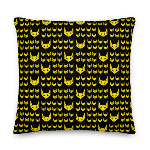 Yellow Logo Pattern Premium Pillow | Black