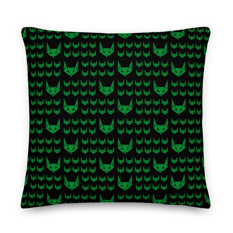 Green Logo Pattern Premium Pillow | Black