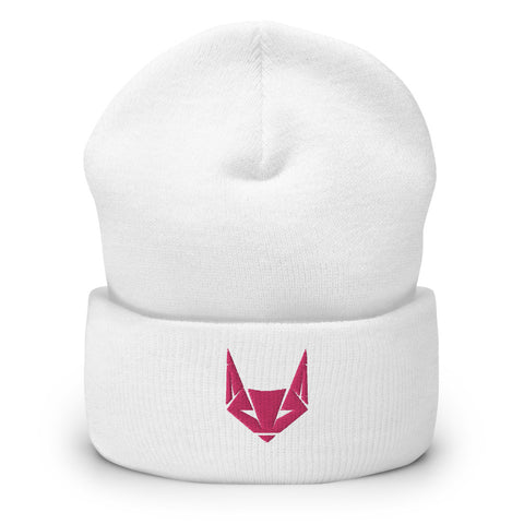 Pink Logo Beanie | White